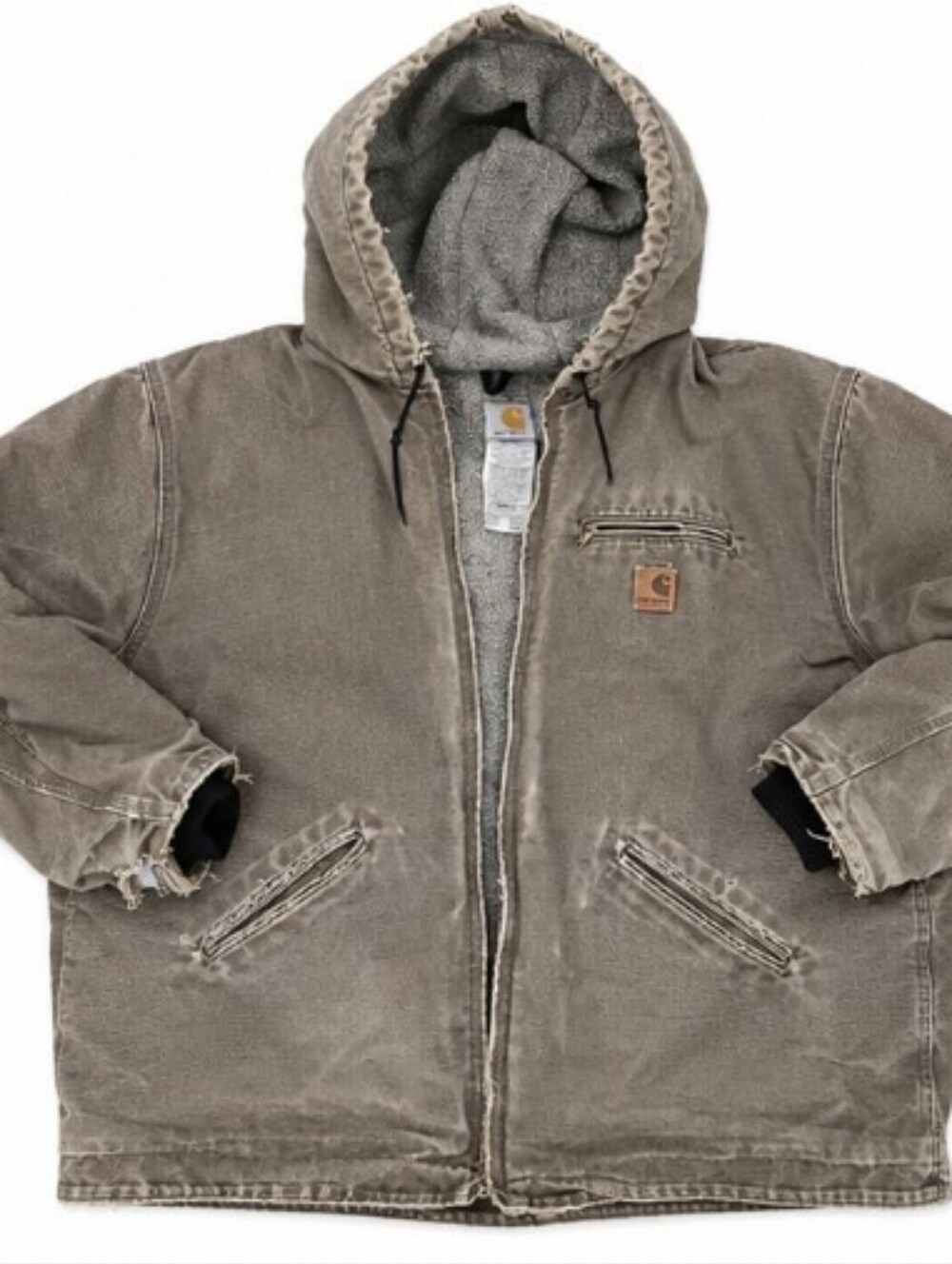 Vintage 2003 Carhartt J130 Sandstone Duck Active Jacket Hooded Distressed Faded